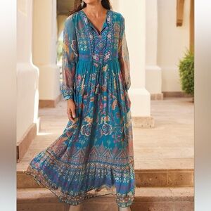 Soft Surroundings Mirapani Dress In Ayaletta Blue Boho Size PXL